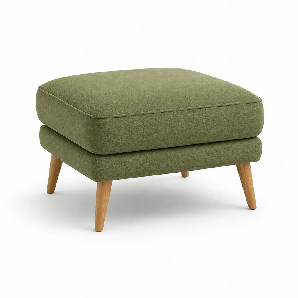 Repose-pieds rembourre rectangulaire en polyester vert avec pieds en bois massif 60 x 50 x 43 cm