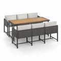 Salon de jardin 7 pieces avec table 150 x 90 x 74 cm et 6 fauteuils en resine tressee grise acier et bois d'acacia
