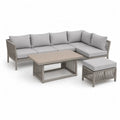 Salon de jardin d'angle 4 pieces en aluminium gris avec table basse et pouf 238 x 178 cm