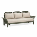 Canape de jardin 3 places en aluminium et corde tressee vert olive avec coussins beige 210 x 80 x 78 cm