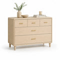 Commode basse 5 tiroirs 120 x 45 x 85 cm en MDF plaque chene clair rectangulaire