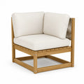 Fauteuil d'angle de jardin 1 place en acacia massif avec coussins en polyester blanc creme 80 x 80 x 75 cm