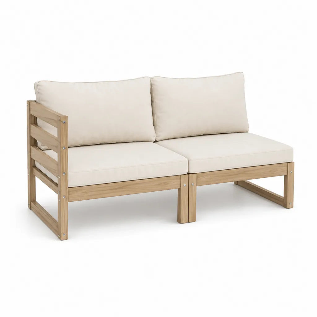 Canape de jardin 2 places en bois massif d'acacia avec coussins beige 140 x 70 x 70 cm