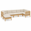 Canape de jardin d'angle modulable 6 pieces en acacia massif avec coussins polyester creme 280 x 210 x 60 cm