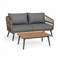 Salon de jardin 2 places avec table basse rectangulaire en corde PE acier et bois d'acacia taupe anthracite 130 x 70 x 78 cm