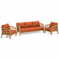Salon de jardin 3 pieces canape 3 places et 2 fauteuils en bois massif d'acacia terracotta 200 x 75 x 75 cm