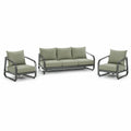 Salon de jardin 3 pieces avec canape 3 places et 2 fauteuils en acier thermolaque vert kaki 195 x 75 x 78 cm