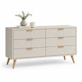 Commode basse 6 tiroirs rectangulaire en MDF melamine blanc casse 120 x 40 x 75 cm